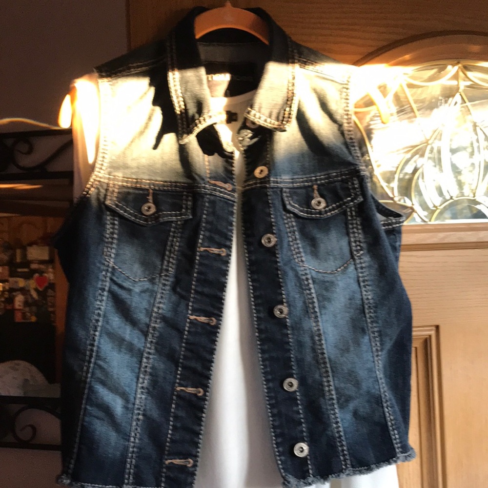 white dress with denim vest